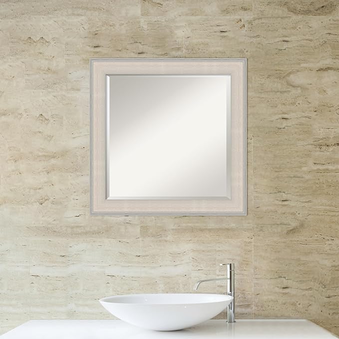 Amanti Art White Bathroom Mirror for Over Sink, 25x25 Cottage White Silver Square Vanity Mirror, Medium Coastal Wood Frame, Hangs Horizonally and Vertically, Bathroom Wall Decor, Beveled Edge from WI