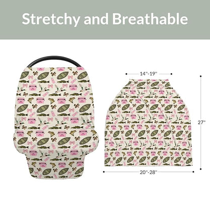 Pink Fishing Hunting Girly Baby Car Seat Covers Boats Bass Fish Duck Bows Stretchy 5-in-1 Cover Adjustable Car Canopy Cover Summer Lake Country Fishing Breathable Nursing Cover-Up