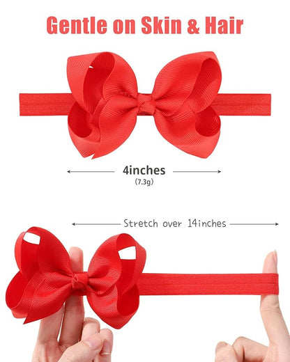 jollybows 3 PCS 4" Boutique Grosgrain Ribbon Headbands and Hair Bows for Baby Girls, Infants, Toddlers, Kids, and Teens - Red, Royal Blue, White