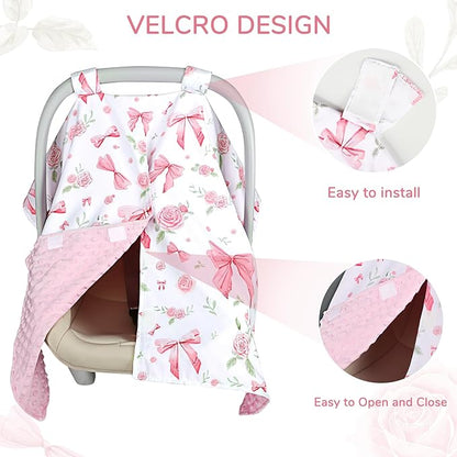 Baby Car Seat Cover, Peekaboo Opening Car Seat Canopy for Baby Girls Boys, Mom Nursing Breastfeeding Covers, Blanket for Infant, Pink Rose