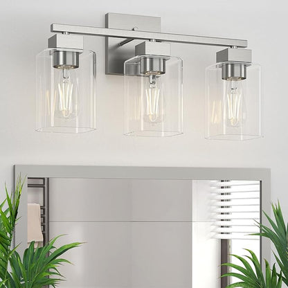 Espird Brush Nickel Bathroom Vanity Light - 3 Light Bathroom Light Fixture Square Design & UL Certification & Square Bath Room Lights Fixture Over Mirror