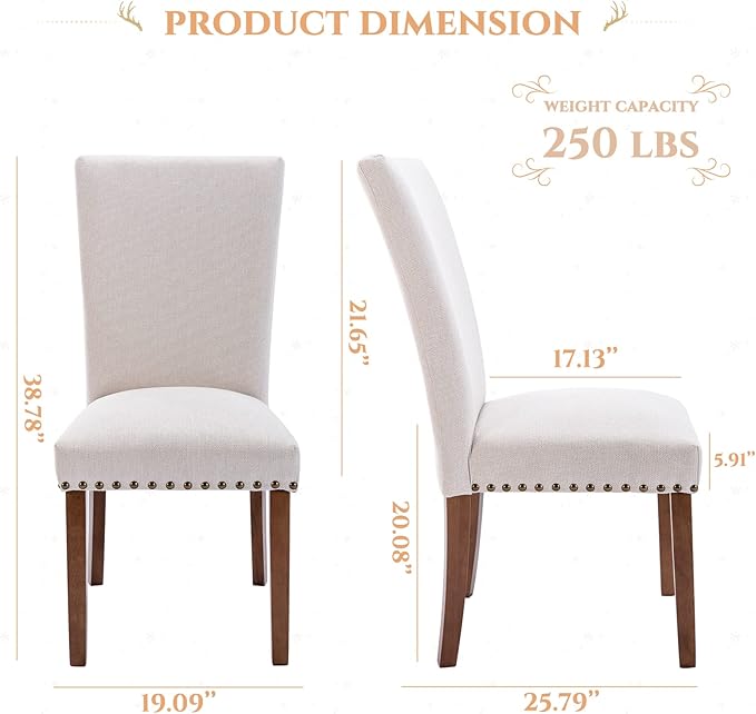 COLAMY A420-FBEI-4 Dining Chairs, Set of 2, Beige
