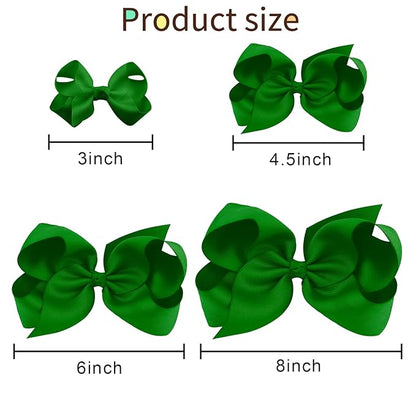 Oaoleer 8PCS Hair Bows for Girls Green Grosgrain Ribbon Boutique Bow Alligator Clips Hair Accessories for Toddlers Little Girls Kids (8inch, 6inch, 4.5inch, 3inch in Pair)