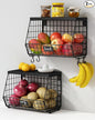 Black Kitchen Wall Hanging Storage Basket Set of 2, Rustic Stackable Kitchen