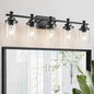 5-Light Black Bathroom Vanity Light, Modern Wall Sconces Over Mirror with Clear Glass Shade