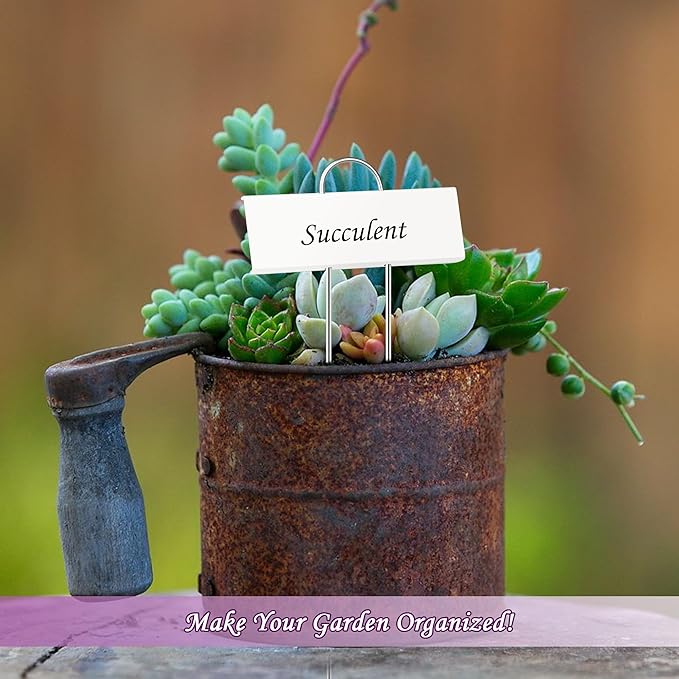 FORUP Metal Plant Labels, 30 Pack Garden Label Markers, Weatherproof Garden Stake Tags, Reusable Planting Gardening Markers, White