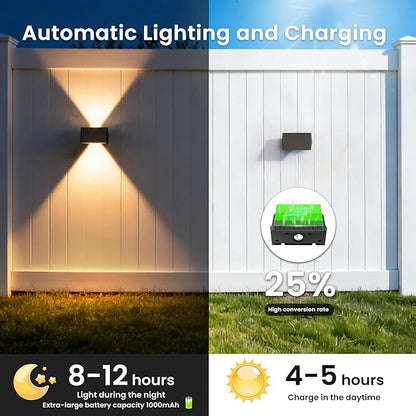 Solar Fence Lights Outdoor, 20 Pack White & RGB Up and Down Solar Wall Lights, IP67 Waterproof LED Dusk to Dawn Solar Powered Fence Lights for Patio, Backyard, Deck, Garden, Yard, Outdoor Wall Decor