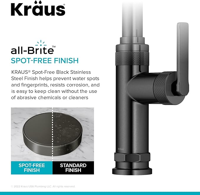 KRAUS Allyn Industrial Pull-Down Single Handle Kitchen Faucet in Spot-Free Black Stainless Steel, KPF-4102SFSB