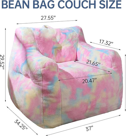 Large Bean Bag Chairs for Adults & Kids, 3FT Memory Foam Bean Bags with Filler, Ultra Soft Faux Fur Fabric - Fluffy Bean Bag Chair for Living Room Bedroom College Dorm (Colorful)