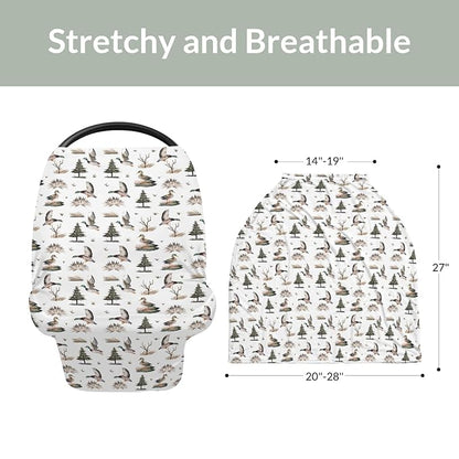 Retro Duck Hunting Car Seat Cover for Babies Vintage Flying Mallards Stretchy 5-in-1 Cover Adjustable Car Canopy Cover Wild Ducks Trees Leaves Breathable Nursing Cover-Up