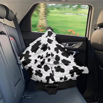 Wanyint Black White Cow Print Infant Car Seat Cover, Baby Carseat Scarf Stretchy Nursing Scarf Car Seat Canopy Breathable Nursing Cover for Boys Girls