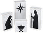 Ornativity Wooden Block Nativity Scene - Black Xmas Silhouette Christmas Figures on White Painted Wood Blocks Indoor Nativity Table Top Shelf Sitter Mantle Centerpiece Set Decorations - 1 Set