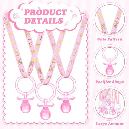 Geiserailie 36 Pcs Baby Shower Pacifiers Necklace Acrylic Pacifiers Necklace Charm Party Favors for Girls Boys Baby Shower Party Decorations Table Scatter(Pink)