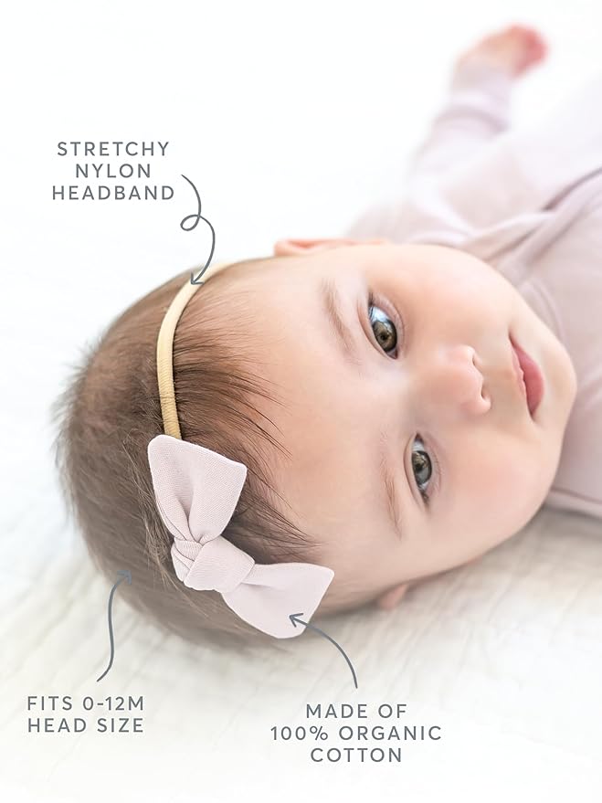 Colored Organics Baby Organic Cotton Dainty Bow Headband - Infant Girls - Palmer Floral/Dune + Laguna Muslin