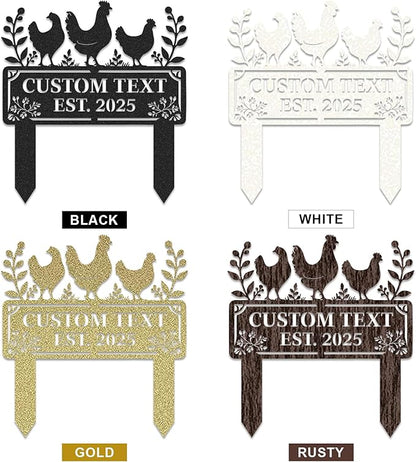Personalized Metal Chicken Coop Sign, Custom Name Chicken Coop Signs for Outside, Decorative Garden Stakes, Metal Yard Art, Backyard Farmhouse Decor, Chicken Gifts for Women Man Color02