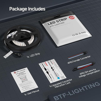 BTF-LIGHTING WS2815 (Upgraded WS2812B) LED Strip Light,UL Listed,3.2FT 144 LED/Pixels,Flexible Chasing RGB,Dual Signal Individually Addressable,5050SMD,3M Tape,DC12V IP65(No Adapter or Controller)