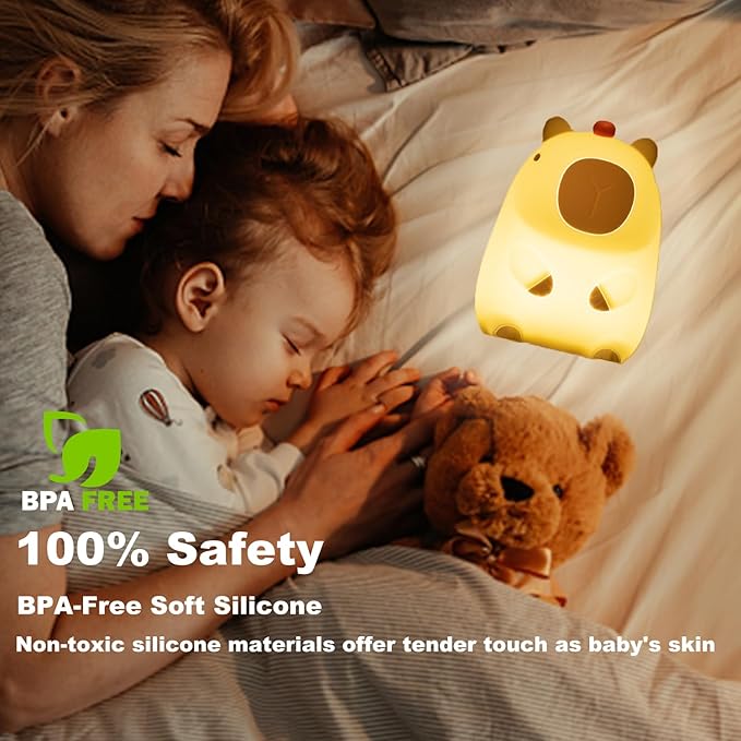 ShopHar Capybara Night Light, Cute Adorable Animal Nursery LED Night Lamp, USB Rechargeable Timing Dimming Sleep Table Lamp with Touch Sensor for Bedrooms, Living Room
