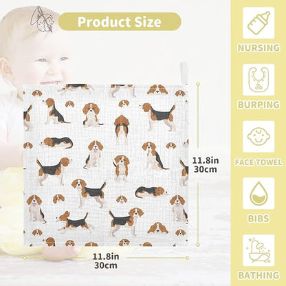 vvfelixl Baby Cotton Washcloths Beagle Dog Infants Bath Towel for Unisex Puppy Face Towels for Newborn, Natural Baby Wipes Delicate Skin, 11.8 X 11.8 inch, one sizex3
