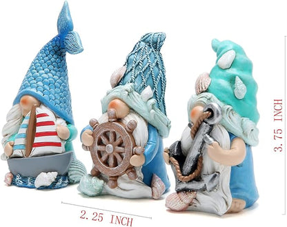 Hodao 3PCS Summer Gnomes Decor Sea Star Shell Elf Handmade Beach Swedish Gnome Decorations for Home Summer Gnomes Figurines Decor