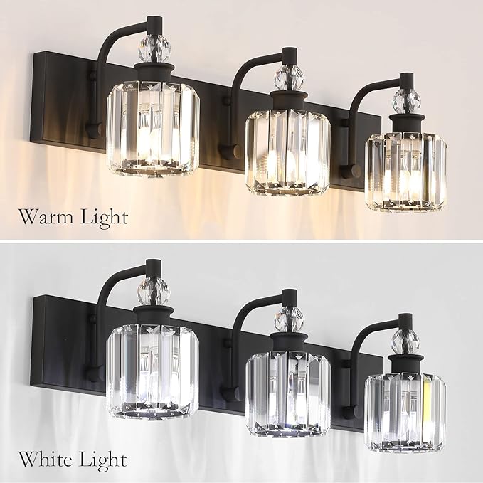 Ralbay Black Crystal Bathroom Lights Fixtures 3 Light Crystal Bathroom Vanity Lights Fixtures Over Mirror Modern Matte Black Bath Wall Lights
