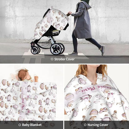 Personalized Baby Car Seat Canopy with Name – Custom Hot Air Balloon Minky Nursing Cover for Girls, Soft Stroller Cover for Infants & Newborns, Carseat Canopy for Breastfeeding