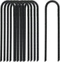 12 Inch Rebar Stakes Heavy Duty, 10 Pack Garden Stake U-Hook, Electrostatic Rust Proof Metal Stakes for Tent, Landscape,Outdoor Decorations, Fabric Ground Cover, Tube Fixing (Black, U-12in-10pc)