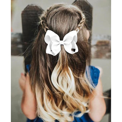 2 PCS 6inchs Hair Bows for Girls Grosgrain Ribbon Hair Bow Alligator Clips Hair Accessories for Baby Girls Toddlers(White)