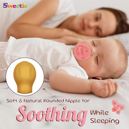 SWEETIE Rubber Pacifier Natural Rubber Pacifier Rounded Pink (Pink, 12-18 Month)