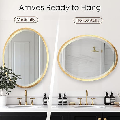 OVALCREST - Oval Wooden Beveled Wall Mirror for Home Decor, Bathroom, Vanity, Bedroom, Living Room, Hallway - London Style (Gold Leaf) 25.1 x 31.1