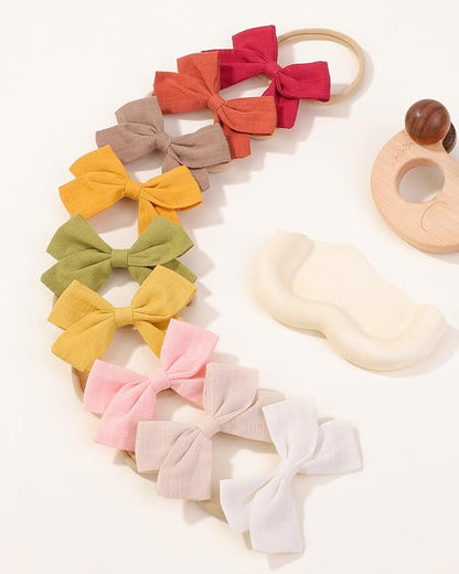 jollybows 20pcs Baby Girls Nylon Hair Bows Headbands Linen Hair Bands Elastic Hair Accessories for Kids Infants Newborn