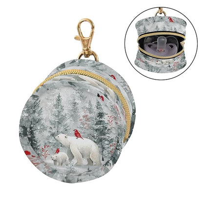 Pacifier Holder with Clip Pacifier Case for Diaper Bag Round Baby Pacifier Pouch Box Bag Portable Pine Forests Bears Birds Grey