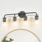28 Inch Vanity Lights, 4-Light Black Modern Industrial Bathroom Light Fixtures with Vintage Bell Bubble Glass Shade, Wall Sconce for Bathroom Mirror, Bedroom, Hallway