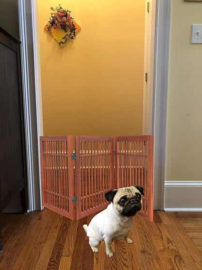 Pet Dog Gate Strong and Durable Freestanding Folding Acacia Hardwood Portable Wooden Fence Indoors or Outdoors by Urnporium (Brown Pet Gate, 3 Panel 24" Tall)