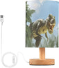 Table Lamp Dinosaur in Jungle Forest Nightstand Lamp with Wood Base Fabric Lamp Shade Bedside Desk Lamp for Living Room Bedroom Kids Room Office