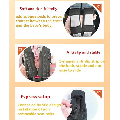 Universal Child Car Seat Chest Harness Clip Universal Safer Belt Clip Buckle Lock Stroller Chest Clip Adjustable Guard for Baby and Kids (Chest Clip and Pad Set-Black)
