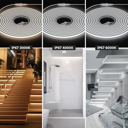 BTF-LIGHTING FCOB COB LED Strip IP67 Waterproof Flexible High Density Uniform Diffused Neon Light 16.4FT DC12V Warm White 3000K 480LED/m CRI 90+ for Indoor Decor(No Adapter or Controller)