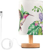 Table Lamp Flying Hummingbird Nature Tropical Orchid Flower Jungle Leaves Nightstand Lamp with Wood Base Fabric Lamp Shade Bedside Desk Lamp for Living Room Bedroom Kids Room Office