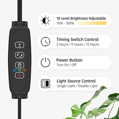 Plant Grow Light for Indoor, Full Spectrum Dual Heads Grow Light, 66.5in Extendable Stand,144 LEDs,10-Level Dimmable, Auto Timer, Adjustable Gooseneck Floor Lamp for Tall Large Plants
