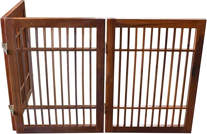 Pet Dog Gate Strong and Durable Freestanding Folding Acacia Hardwood Portable Wooden Fence Indoors or Outdoors by Urnporium (Brown Pet Gate, 3 Panel 24" Tall)