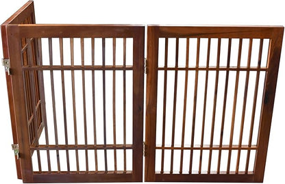 Pet Dog Gate Strong and Durable Freestanding Folding Acacia Hardwood Portable Wooden Fence Indoors or Outdoors by Urnporium (Brown Pet Gate, 3 Panel 24" Tall)