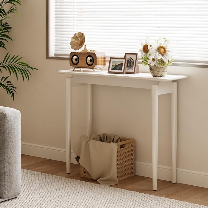 Wood Console Table Walnut Entryway Table, Thin Console Table, Sofa Tables for Living Room (39.4'')
