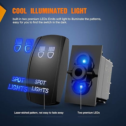 Nilight SPOT Lights Rocker Switch Led Light Bar Switch 5Pin Laser On/Off switches 20A/12V 10A/24V Switch with Jumper Wires Set for Cars,Trucks,RVs,2 Years Warranty