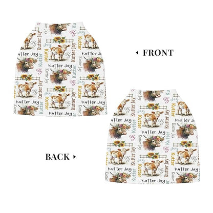 Personalized Cow Baby Car Seat Cover with Name,Multi-Use Canopy for Nursing, Strollers,Shopping Carts,Customized Breastfeeding Cover, Full Privacy,Infant Stroller Cover