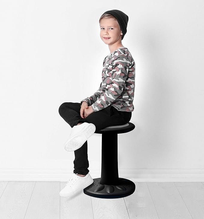 ActiveChairs Kids Wobble Chair, Flexible Elementary Classroom Seating, Improves Focus, Posture and Helps ADHD/ADD, Sensory Chair, Active Fidget Chairs, Pre-Teen 17.75" Stool, Ages 7-12, Black