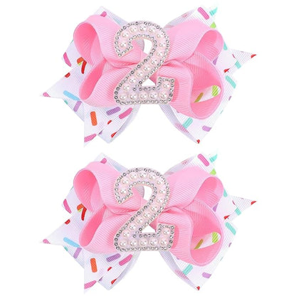 2PCS Hair Bows for Baby Girls Birthday - 2nd Birthday Hair Bow Sweet Theme with Ice Cream Party, Pink Hair Accessories for Baby Toddler 1 2 3 4 5 6 Years, Outfit & Decorations