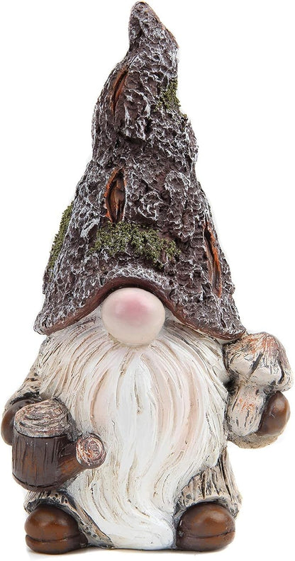 Leekung Garden Gnomes Statue Decor,Outdoor Gnomes Garden Decorations,Indoor gnome Figurine Woodstone Color for Home Decoration