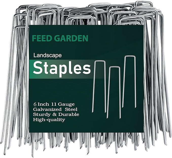 FEED GARDEN 6 Inch 200 Pack Galvanized Landscape Staples 11 Gauge Anti-Rust Garden Stakes Landscaping Fabric SOD Pins Yard Stakes for Christmas Decoration Weed Barrier Fabric