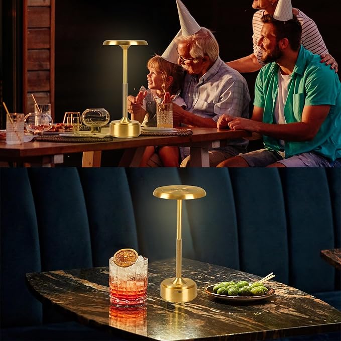 HAPYGI 5200mAh Rechargeable Cordless LED Table Lamps Touch Sensor Light, 3-Levels Portable Dimming Wireless Battery Operated Lamp,Night Light/Restaurant Table/Outdoor/Coffee/Bar (Gold Set of 2)