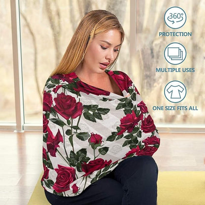 Nursing Cover Baby Car Seat Covers Carseat Canopy (Red Rose Flowers)