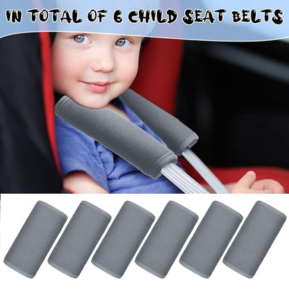 Riakrum 6 Pieces Car Seat Strap Pads Covers for Baby Kids, Carseat Strap Covers Shoulder Pads, Soft Seat Belt Cover for Infant Stroller Safety Belt Cushion for Boy and Girl, 2.4 x 5.7 Inches(Gray)